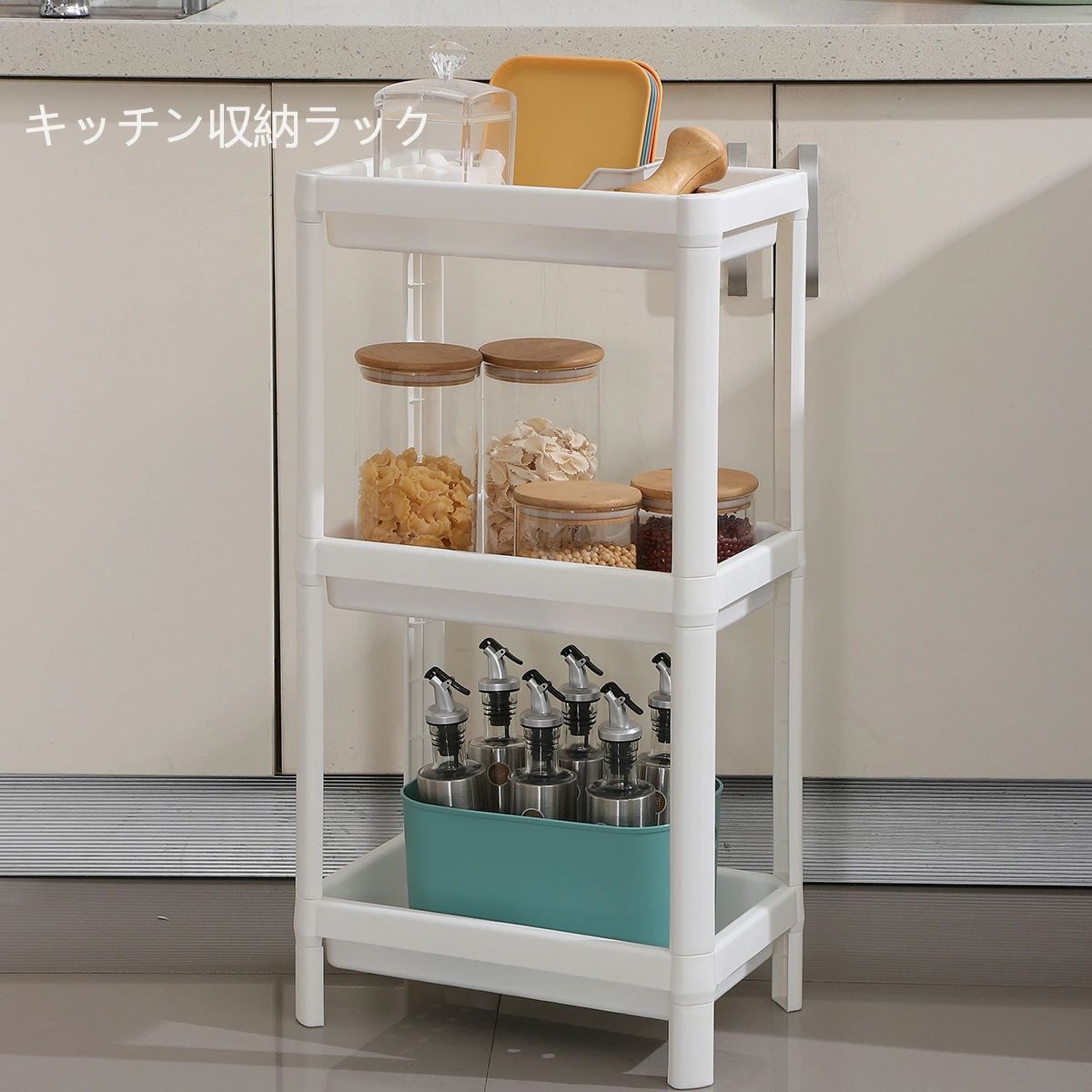 【スーパーSALE10%OFF】三段ラック 収納ラック 置物ラック キッチンラック プラスチック ホワイト 収納 小物収納 シンプル 四角形 大容量