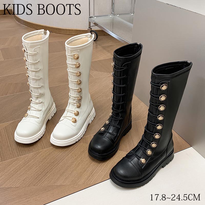 【スーパーSALE10%OFF】ロングブーツ 子供シューズ ボダン付き キッズ ジュニア おしゃれ ダンスブーツ 子供靴 児童 女の子 秋冬 レトロ お誕生日 祝い 騎士靴 ハイブーツ クリスマス プレゼント 女児 通園 通学 発表会 入学式 室外 ファスナー付き カジュアル