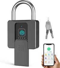 指紋付き南京錠 Lサイズ スマート南京錠 アウトドア 防水 Bluetooth 指紋ロック モバイルアプリとキー付き ゲート/ロッカー/フェンス/ジム/キャビネット/倉庫/オフィスに最適｜carboo