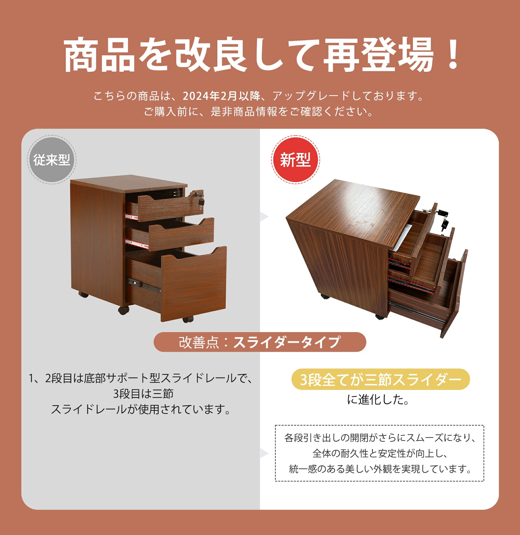 【即納】デスクワゴン 完成品 3段 鍵付き サイドワゴン 大容量 キャスター付き ワゴン A4 ファイル オフィス 木製 収納 事務机 キャビネット 脇机 引き出し|carboo