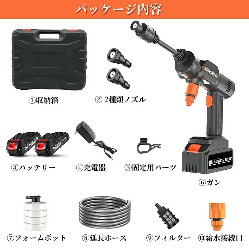高圧洗浄機 充電式 コードレス マキタ バッテリ使用可能 ハンディタイプ 専用ケース付 家庭用 洗車 掃除 ベランダ バケツ給水 パワフル 高圧洗浄機 ★収納ケース付 ★6 in1多機能ノズルをレビュープレゼント ★ワンランク上のハイパワーモーターを採用！