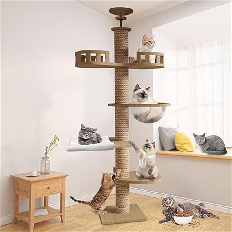 キャットタワー 突っ張り 木登りタワー 木製 キャットツリー スリム 宇宙船 ハンモック 多層無垢材 太い支柱 大型猫用 多頭飼い 猫タワー 爪とぎ つめとぎ 猫 人気 おしゃれ ねこ キャットウォーク ペット用品 グッズ プレゼント ギフト 新生活｜carboo
