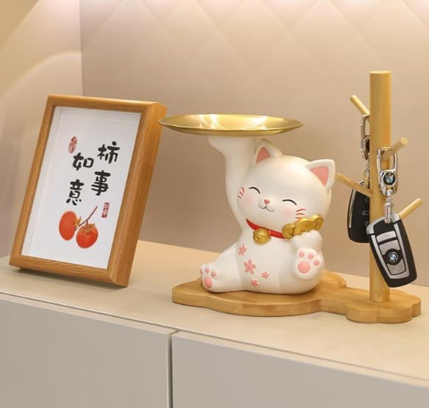 置き物 猫ちゃん ウサギ 兎 キー収納 金属 トレイ 鍵置き 小物収納 玄関収納 卓上置物 動物像 彫刻装飾 口紅スタンド 樹脂製品 縁起物 (タイプB) 開店祝い かわいい インテリア 金運アップグ