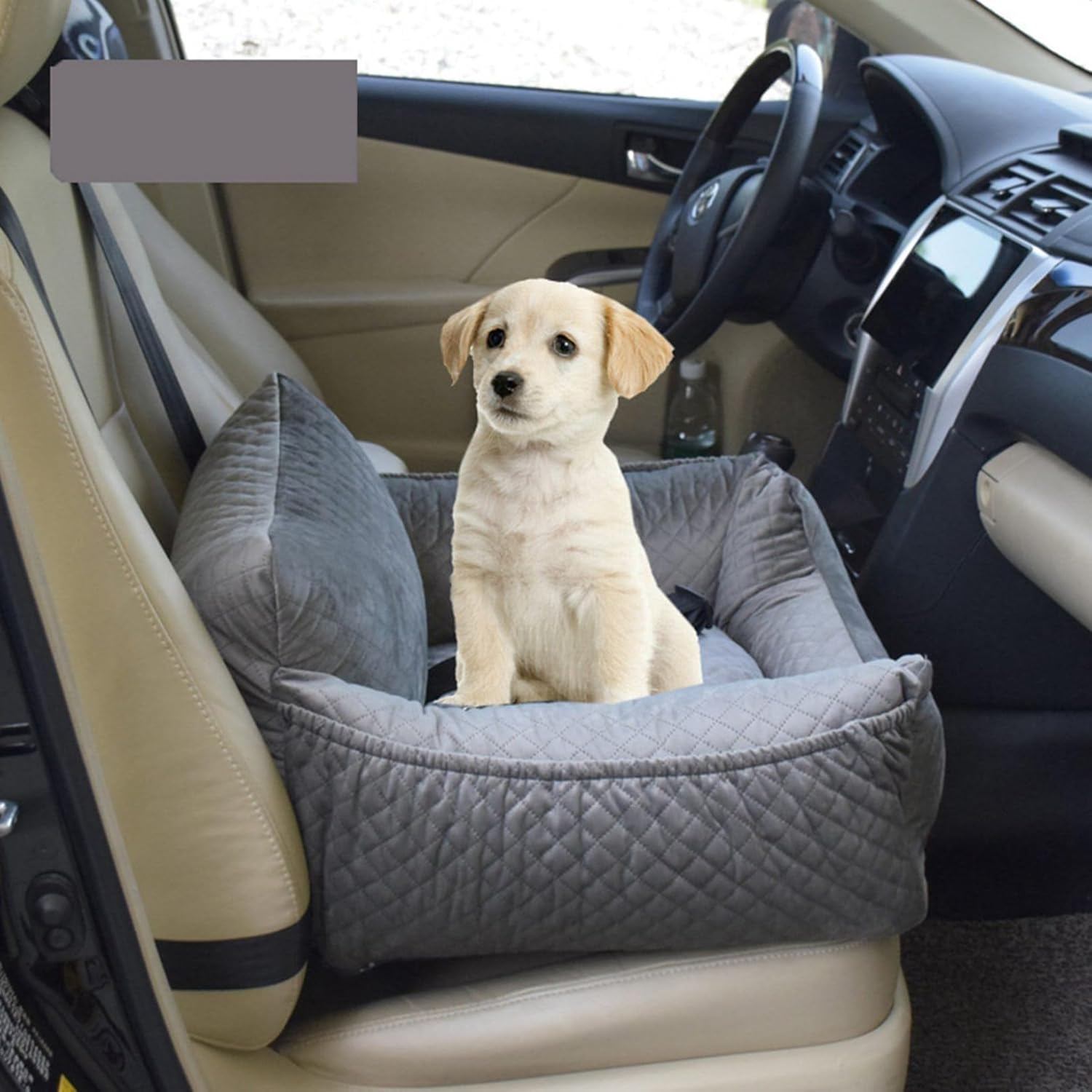 ペットドライブボックス カーシート 犬 猫助手席用 シートベルト付き 中小型犬 猫用 犬猫座布団用 ペットクッション 2wayデザイン 飛び出し防止 酔い防止 水洗い可能 汚れにくい ソファ グレイ｜carboo