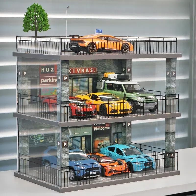 【LED点火装置付き添い人】1:24規模 2階建てパーキング場パノラマ ミニカー見せびらかす容れもの 最大限度6台納める アクリル樹脂製防塵取りまかなう付き添い人 横すべり部屋の入り口式 ミニカー寄せあわせ 車ひな形 見せびらかすボックス席 今めかしい 差し上げ物 差し上げ物に至適 貨物輸送無料