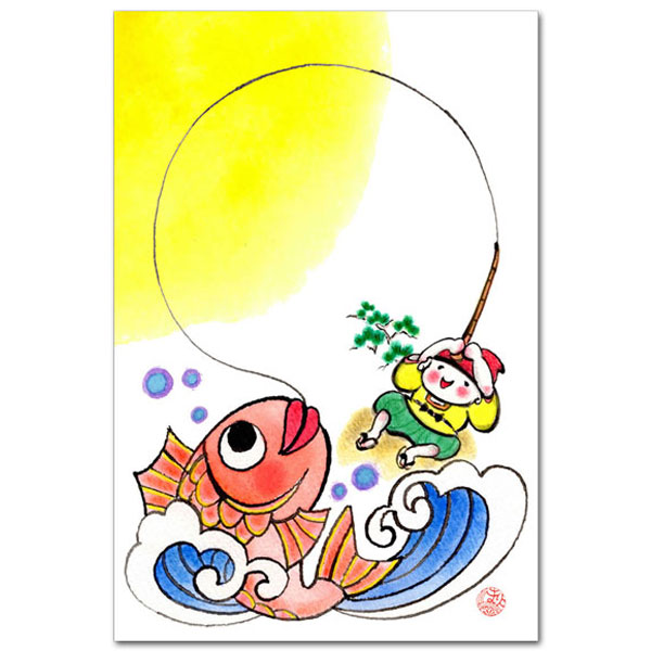 楽天市場 和風イラスト 楽しい絵はがき 恵比寿 鯛 ポストカード ポストカードと和雑貨の和道楽