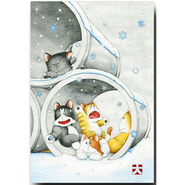 楽天市場 ほのぼの猫のポストカード 雪 かわいい猫の絵葉書 冬のイラスト ポストカードと和雑貨の和道楽