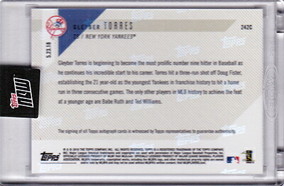 薄墨サロン トーレス 手筆顕われ打順 242c 49枚縮減 39 49 2018 On Card Autograph Card Gleyber Torres Mlb Topps Now Card Brucetires Ca