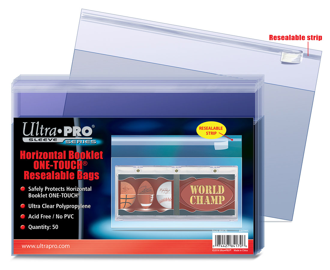 Ultra Pro (ウルトラプロ) 横型ブックレットカード用ワンタッチマグネットカードホルダー保護バッグ シール付クリアパック 50枚入り / Horizontal Booklet One-Touch Resealable Bags (#84170)画像