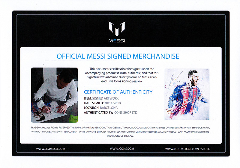 被り心地最高 リオネル メッシ 直筆サイン入りアートワーク 額装 Fc バルセロナ Lionel Messi Official Signed Barcelona Artwork サイズ大 1 30入荷 オンラインストア限定