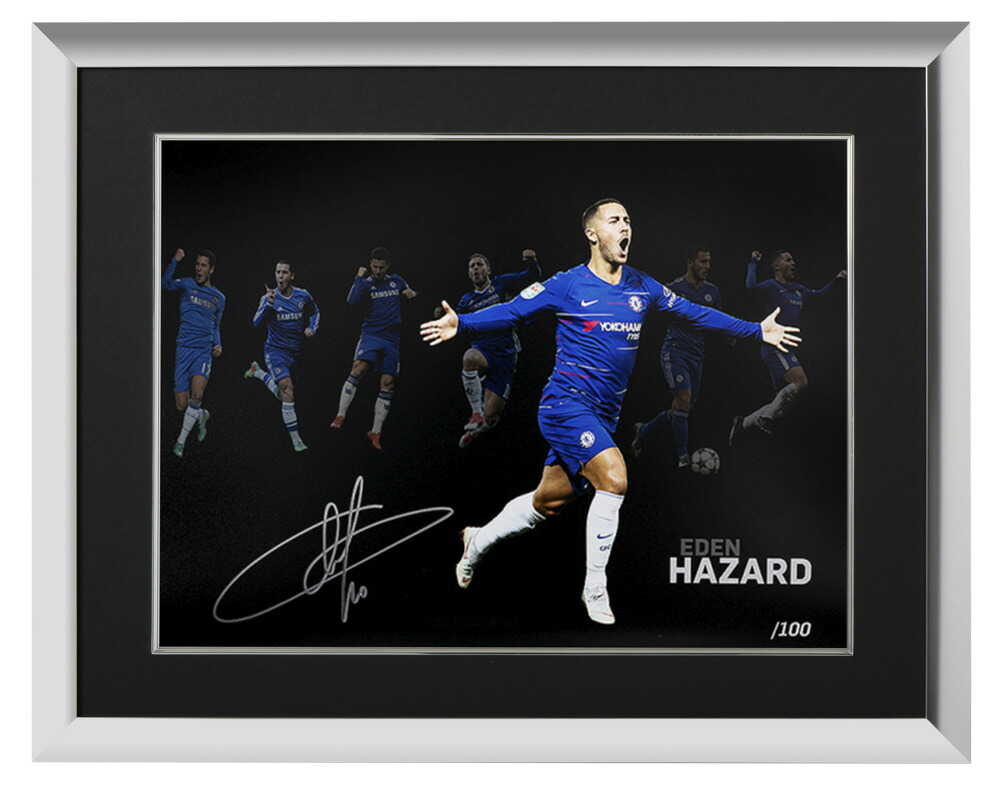 楽天市場 エデン アザール チェルシー 100 ゴール 直筆サインフォト 額装 Eden Hazard Signed Chelsea Artwork 100 Chelsea Goals セール カードファナティック