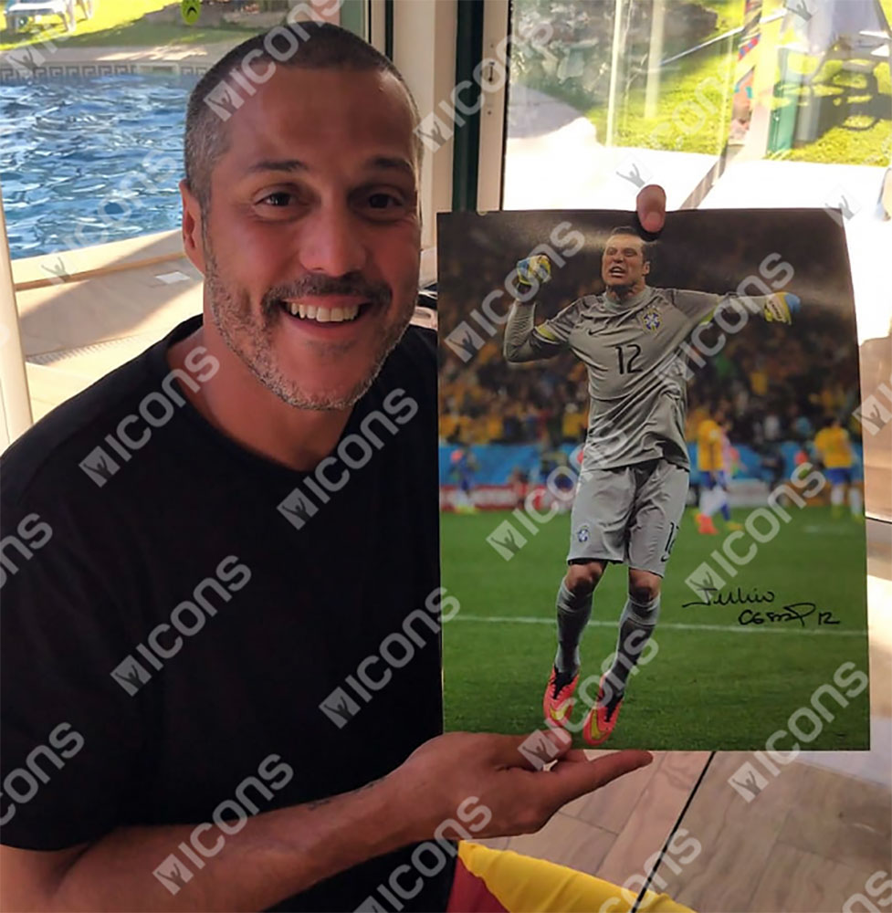 ジュリオ セザル 肉筆身振り稼ぎ光画 ブラジル表す 14 Fifa ワールドカップ 制勝 Vs クロアチア Julio Cesar Signed Brazil Photo 14 Fifa World Cup Victory Vs Croatia Newbyresnursery Com