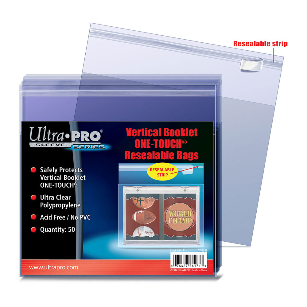 Ultra Pro (ウルトラプロ) 縦型ブックレットカード用ワンタッチマグネットカードホルダー保護バッグ シール付クリアパック 50枚入り / Vertical Booklet One-Touch Resealable Bags (#84171)画像