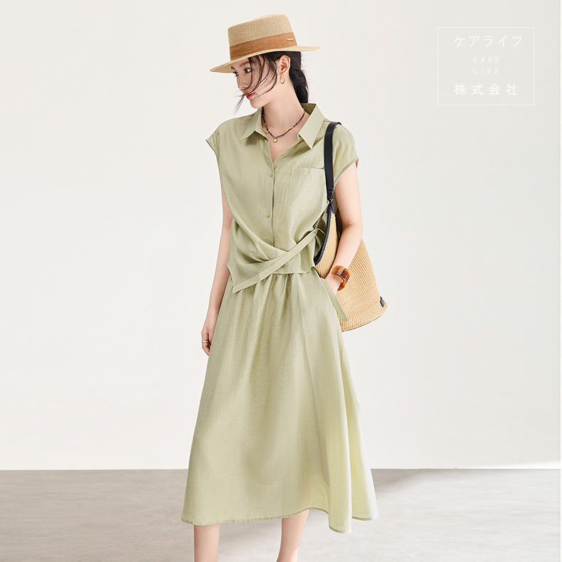 【夏スコート背広】レディース背広 セパレート 寄り合い御召しもの 夏セットアップ 半袖ティーシャツ 麻トップ フォーマルリクルートスーツ ミモレ丈スコート ロングスコート 無地リネンスコート A伝達ルートスコート 人絹上下書き割り レディース上下書き割り2点書き割り 心地好い