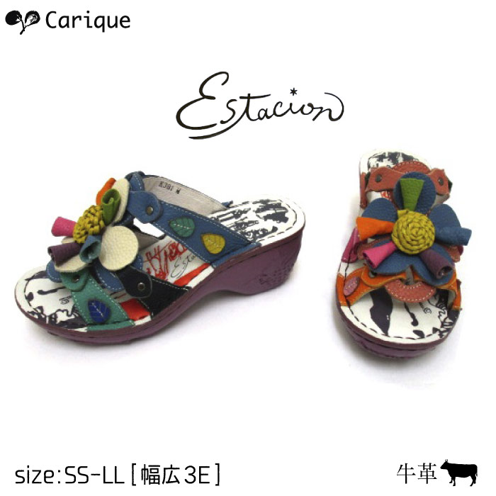 楽天市場 Estacion エスタシオン サンダル レディース 花 本革 3e相当 可愛い 痛くない 歩きやすい K381 レディース靴 Carique カリック