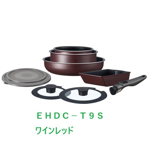 アイリスオーヤマ　フライパン　9点セット　ＥＨＤＣ-Ｔ９Ｓ　ワインレッド　IH/ガス火対応　ダイヤモンドコートパンＴＥＲＡ