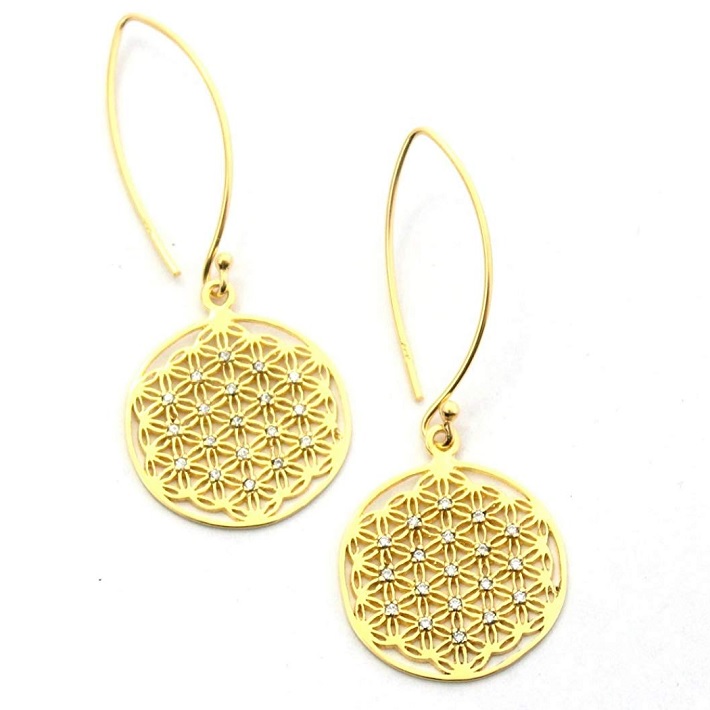 フラワーオブライフ ピアス １８Ｋ flower of life 神聖幾何学 生命の花 フラワー・オブ・ライフ ジルコニア ゴールド イエローゴールド レディース シルバー９２５ シルバーピアス アクセサリー プレゼント ギフト お守り 誕生日 記念日｜カルメロ店 11,172円
