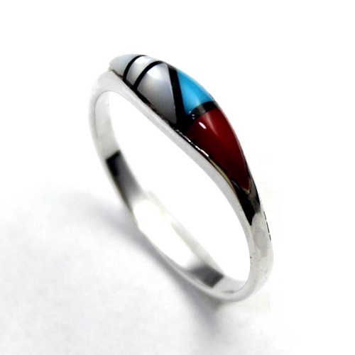 Carmelo Native American Inlay Turquoise Ring Ring Shell Coral