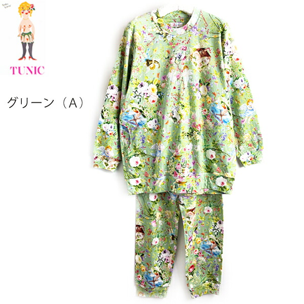 TUNIC チュニック ４０接結ニット素材 エンジェルビュープリントシリーズ 長袖パジャマ 丸首かぶりトレーナータイプ　 Ｍ～Ｌサイズ　23457P 綿１００％ 18,150円