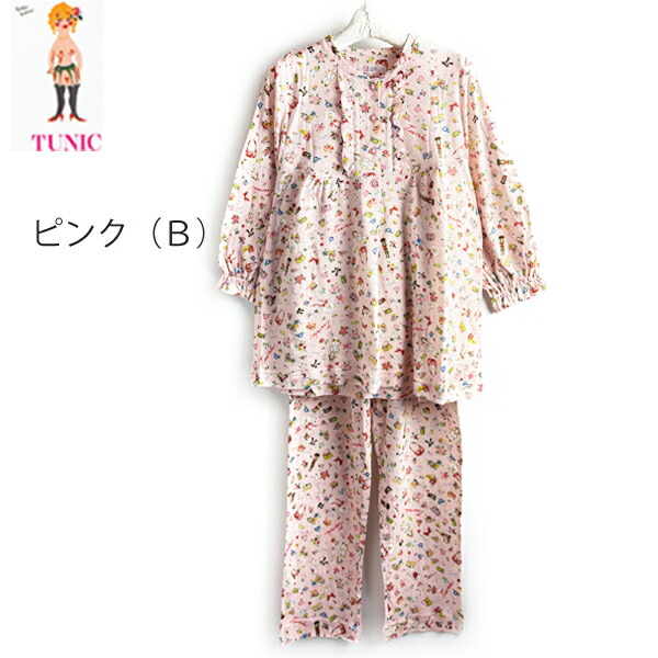 TUNIC 上着 綿１００％ ８０接結原材料プティTunic続きもの丸首長袖パジャマ前開き半開印字機 Ｍ～Ｌ大きさ26442PP 冷えとり ふわふわ 伸び伸びする 感じやすい肌難しい 肌に分かりやすい 閉経期 母の日