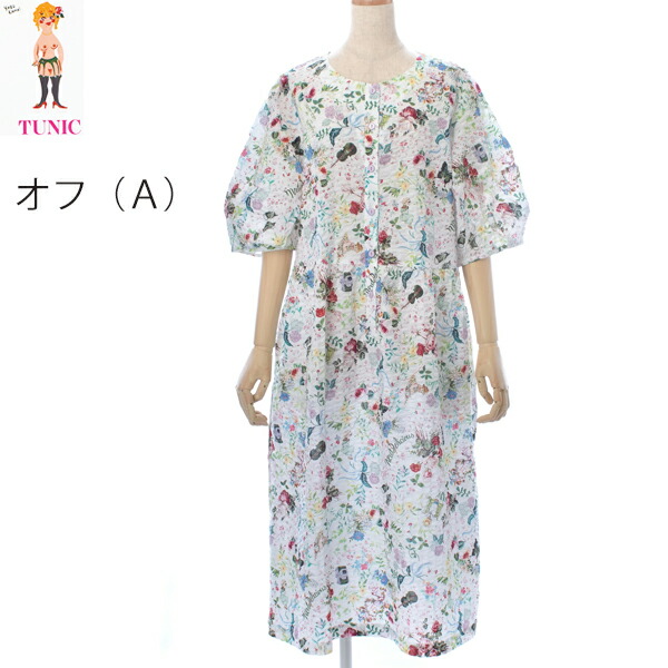 日本製TUNIC 上着６０シルキーローンサッカー原材料スイートガーデンシリーズ６分袖衣装まるくび半開名取り草打ちきり表現スタイルM～L大きさ56031N 冷やりとした 冷やりとした 吸汗 エコ空調設備打つ手