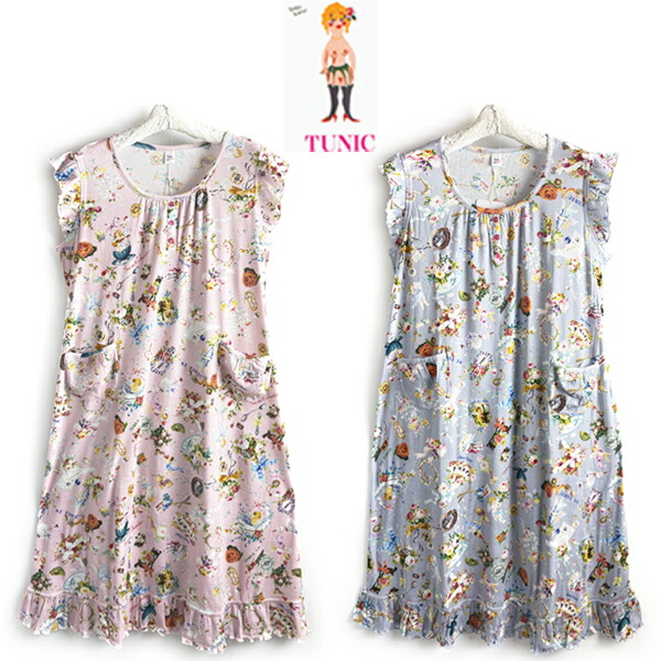 TUNIC 上着 ５０強撚フライス原材料ハピネスドリームプリントシリーズノースリーブ 化粧着 衣装63443N日本製綿１００％ 肌に愛想のいい 生まれながら原材料 もの柔らか 吸湿性 吸汗性