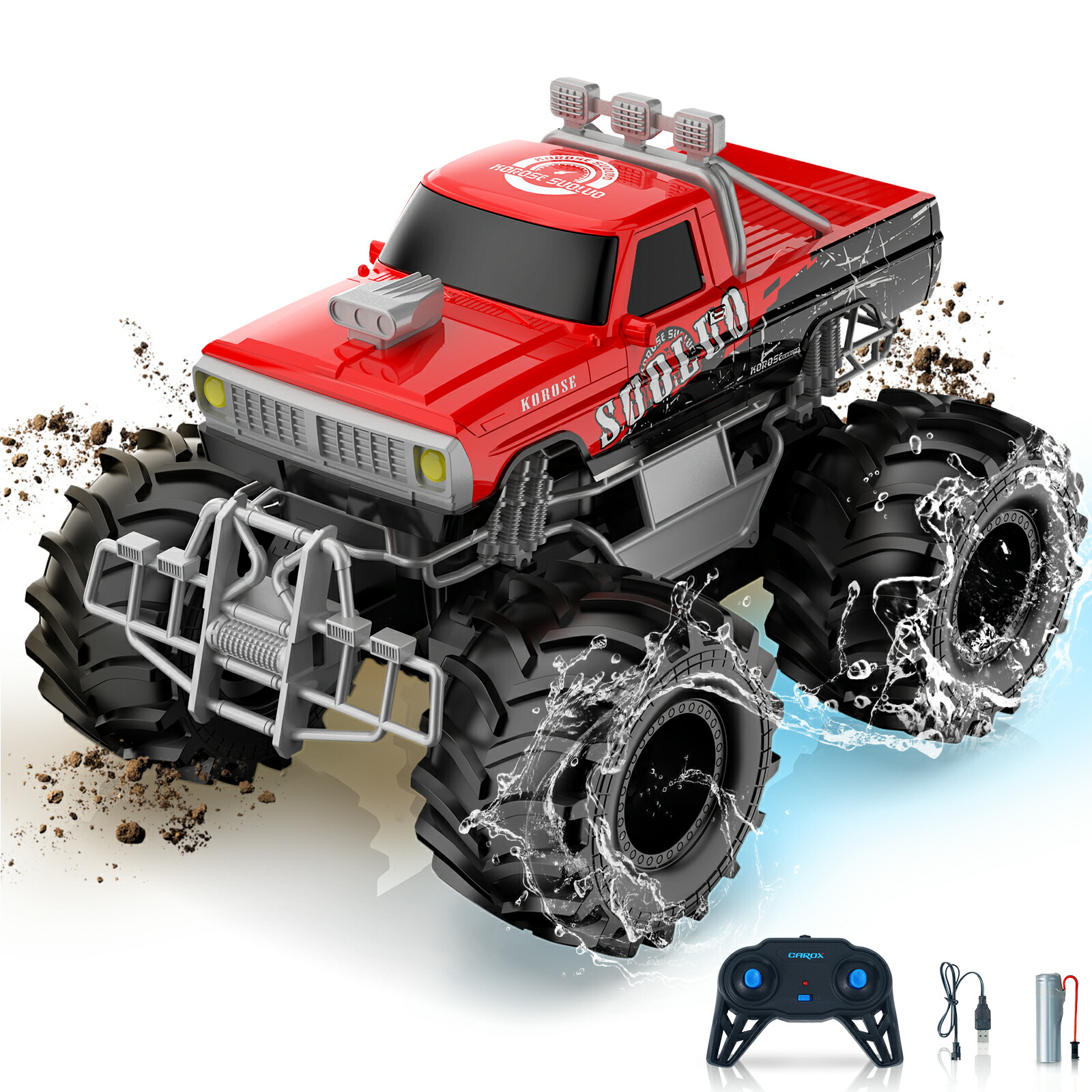 Carox ラジコン 水陸両用 ラジコンカー オフロード こども向け RCカー 車おもちゃ 360度回転 操作時間50分 バッテリ付き 2.4GHz無線 男の子 子供 小学生 中学生 誕生日 プレゼント クリスマス こどもの日 贈り物 日本語取扱説明書付き OX19