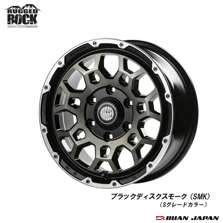 【お買い物マラソン 7/19(日)20:00~】16インチ 6H139.7 6.5J 6.5J+38 6穴 ラギッドロック ホイール (1本/2本/4本) ブラックディスクスモーク BUAN JAPAN RUGGED ROCK 送料無料 舞杏|カーパーツ倉庫