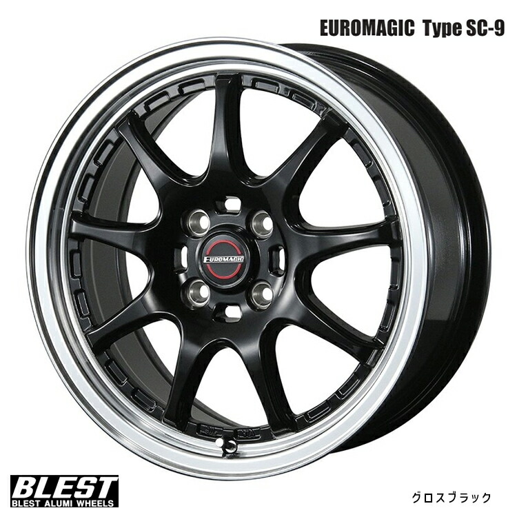 14インチ 4H100 4.5J 4.5J+45 4穴 ユーロマジック Type SC-9 ホイール (1本/2本/4本) グロスブラック BLEST EURO MAGIC Type SC-9 (GBK) 送料無料 ブレスト
