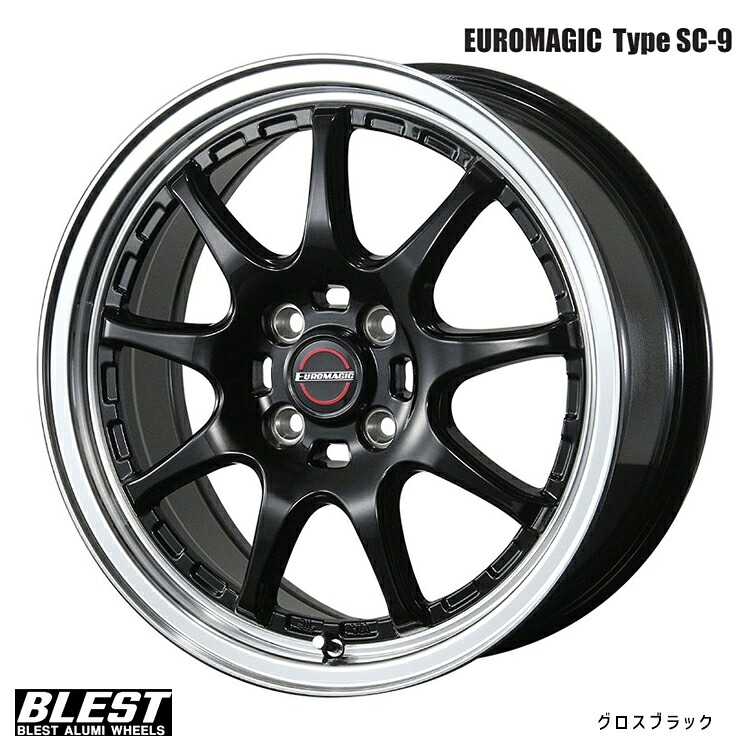 15インチ 4H100 6J 6J+38 4穴 ユーロマジック Type SC-9 ホイール (1本/2本/4本) グロスブラック BLEST EURO MAGIC Type SC-9 (GBK) 送料無料 ブレスト 12,959円