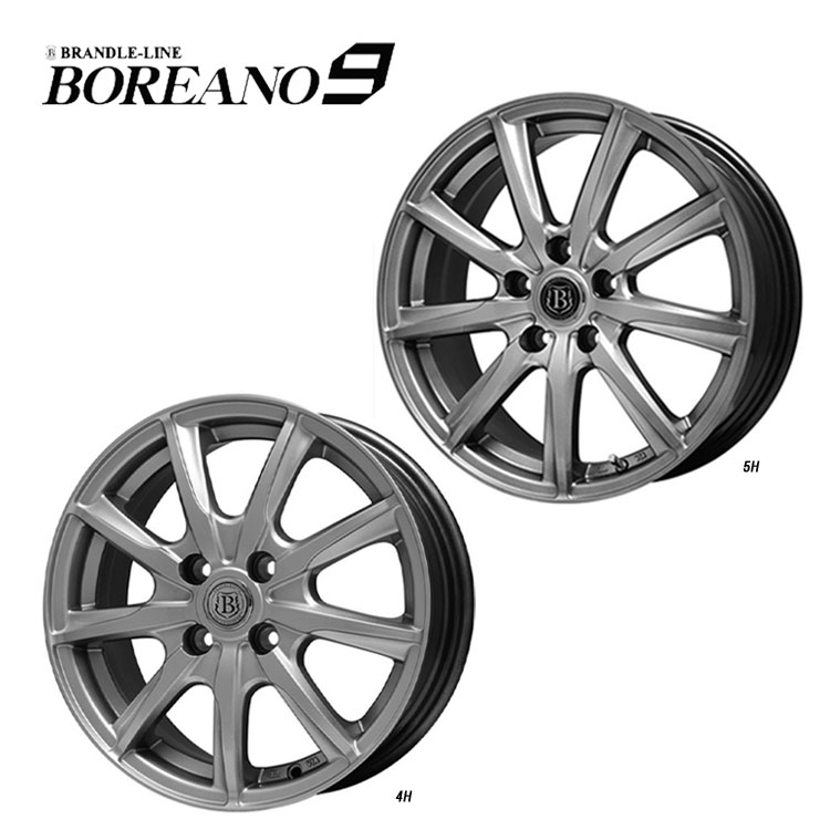 15インチ 4H100 6J 6J+50 4穴 ボレアノ9 ホイール (1本/2本/4本) メタリックグレー BRANDLE-LINE BOREANO9 送料無料 ブランドルライン