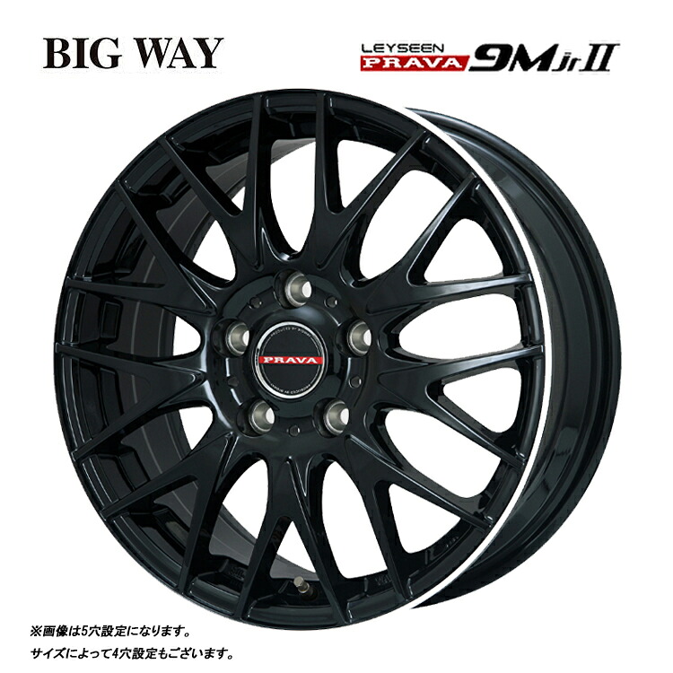 16インチ 4H100 6.5J 6.5J+42 4穴 レイシーン プラバ9MJr2 ホイール (1本/2本/4本) グロスブラックリムポリッシュ BIGWAY LEYSEEN PRAVA9MJr2 送料無料 ビッグウェイ