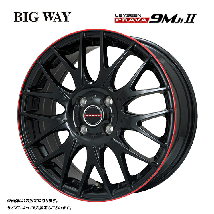 16インチ 5H100 6.5J 6.5J+45 5穴 レイシーン プラバ9MJr2 ホイール (1本/2本/4本) グロスブラックリムレッド BIGWAY LEYSEEN PRAVA9MJr2 送料無料 ビッグウェイ