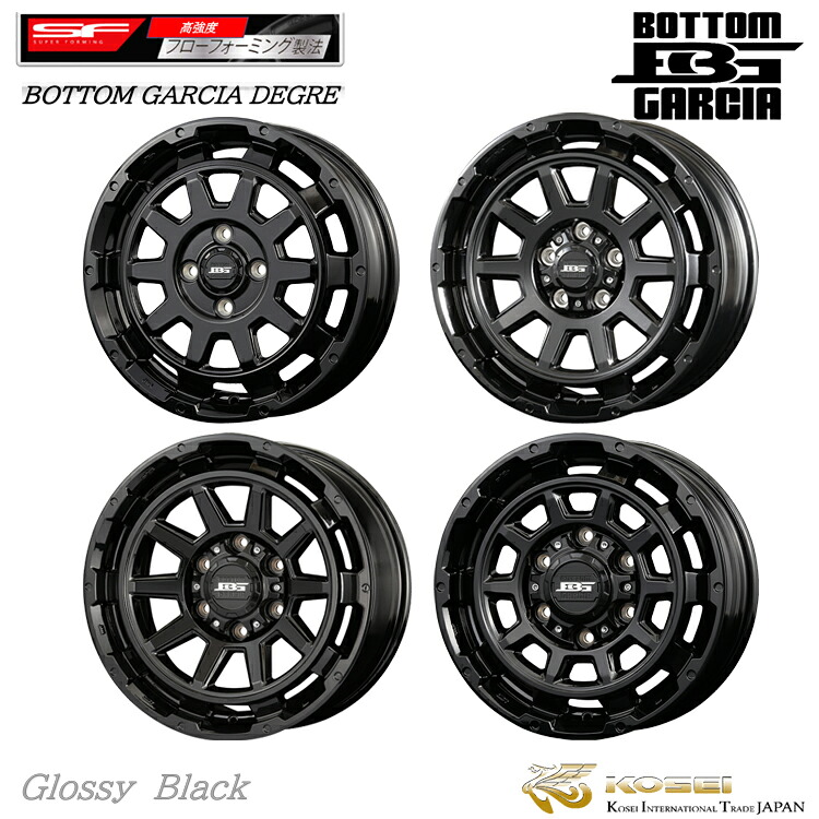 【お買い物マラソン 7/19(日)20:00~】15インチ 4H100 4.5J 4.5J+45 4穴 ボトムガルシア ディグレ ホイール (1本/2本/4本) GlossyBlack KOSEI BOTTOM GARCIA DEGRE GB 送料無料 コーセイ|カーパーツ倉庫