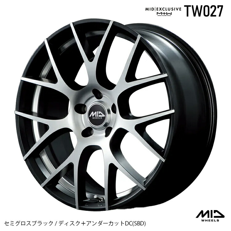 18インチ 5H114.3 7J 7J+40 5穴 ティーダブリュー027 ホイール (1本/2本/4本) セミグロスブラック/ディスク+アンダーカットDC (SBD) MID EXCLUSIVE TW027 送料無料 エムアイディ