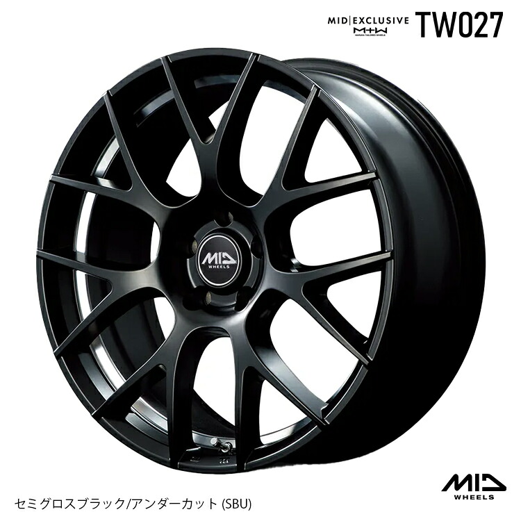 18インチ 5H114.3 8J 8J+33 5穴 ティーダブリュー027 ホイール (1本/2本/4本) セミグロスブラック/アンダーカット (SBU) MID EXCLUSIVE TW027 送料無料 エムアイディ