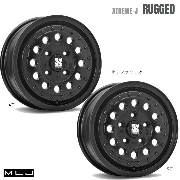 14インチ 4H100 5J 5J+35 4穴 エクストリーム ジェイ ラギット ホイール (1本/2本/4本) サテンブラック MLJ XTREME-J RUGGED (SBK) 送料無料 エムエルジェイ