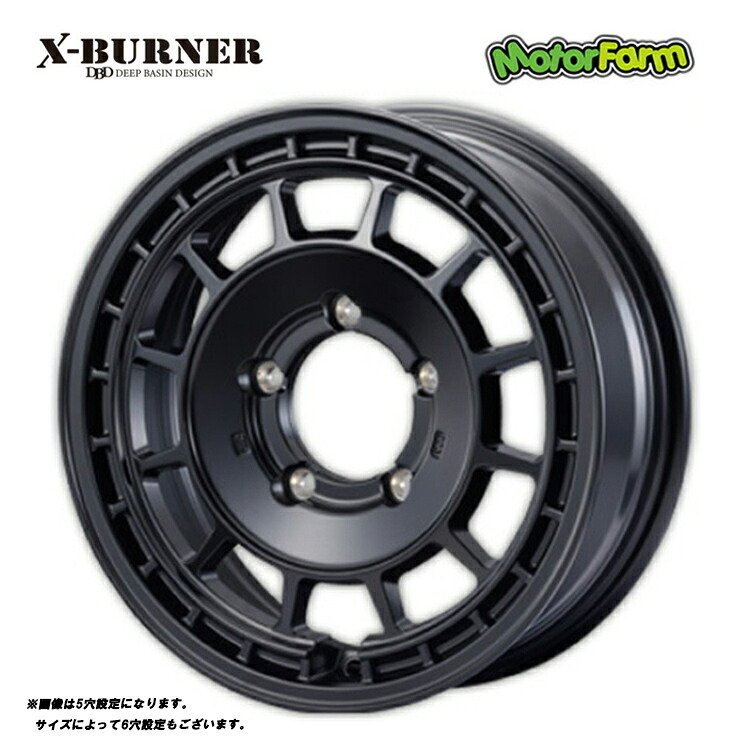 【お買い物マラソン 7/19(日)20:00～】16インチ 5H139.7 6J 6J-5 5穴 クロスバーナー ホイール (1本/2本/4本) マットブラック MOTOR FARM X-BURNER (MBK) 送料無料 モーターファーム｜カーパーツ倉庫