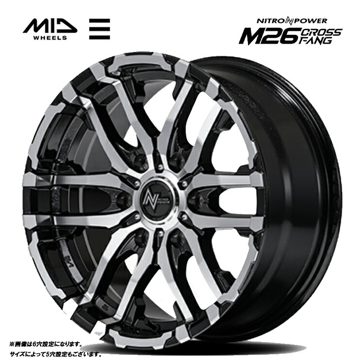 【お買い物マラソン 7/19(日)20:00～】16インチ 6H139.7 6.5J 6.5J+38 6穴 ナイトロパワー M26 CROSS FANG ホイール (1本/2本/4本) ブラックメタリック/ミラーカット(BKM/MC) NITRO POWER M26 CROSS FANG (BKM/MC) 送料無料 エムアイディーホイール｜カーパーツ倉庫