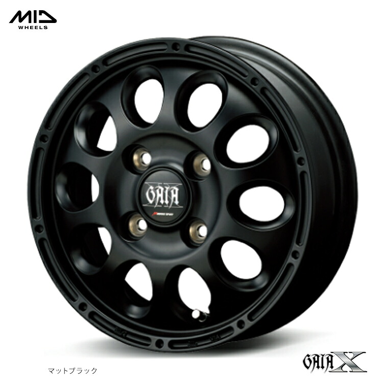 12インチ 4H100 4J 4J+42 4穴 ガイア クロス ホイール (1本/2本/4本) マットブラック MID WHEELS GAIA X 送料無料 エムアイディー ホイール