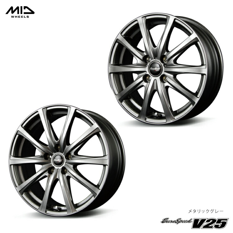 16インチ 5H114.3 6.5J 6.5J+38 5穴 ユーロスピード ブイニーゴー ホイール (1本/2本/4本) メタリックグレー MID WHEELS EuroSpeed V25 送料無料 エムアイディー ホイール