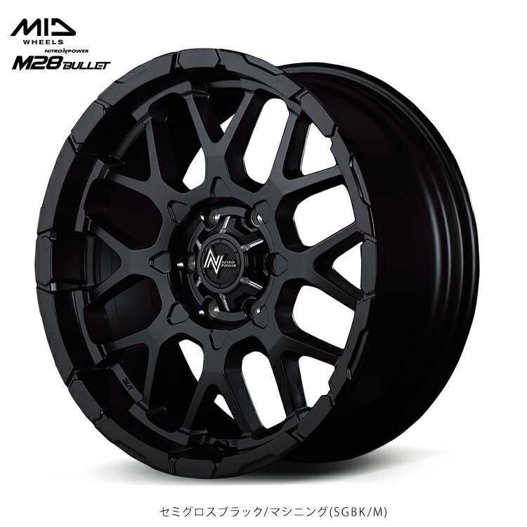 16インチ 6H139.7 6.5J 6.5J+38 6穴 M28 バレット ホイール (1本/2本/4本) セミグロスブラック/マシニング(SGBK/M) NITRO POWER M28 BULLET 送料無料 ナイトロパワー
