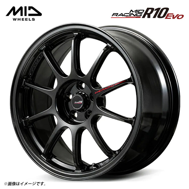 16インチ 4H100 7J 7J+35 4穴 MIDレーシング R10 EVO ホイール (1本/2本/4本) ブラックメタリック MID WHEELS MID RACING R10 EVO 送料無料 MIDホイール