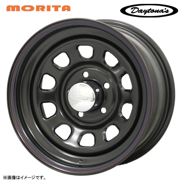15インチ 5H114.3 7J 7J+12 5穴 デイトナズ ホイール (1本/2本/4本) ブラック(レッド/ブルーライン） MORITA DAYTONA'S 送料無料 森田システム