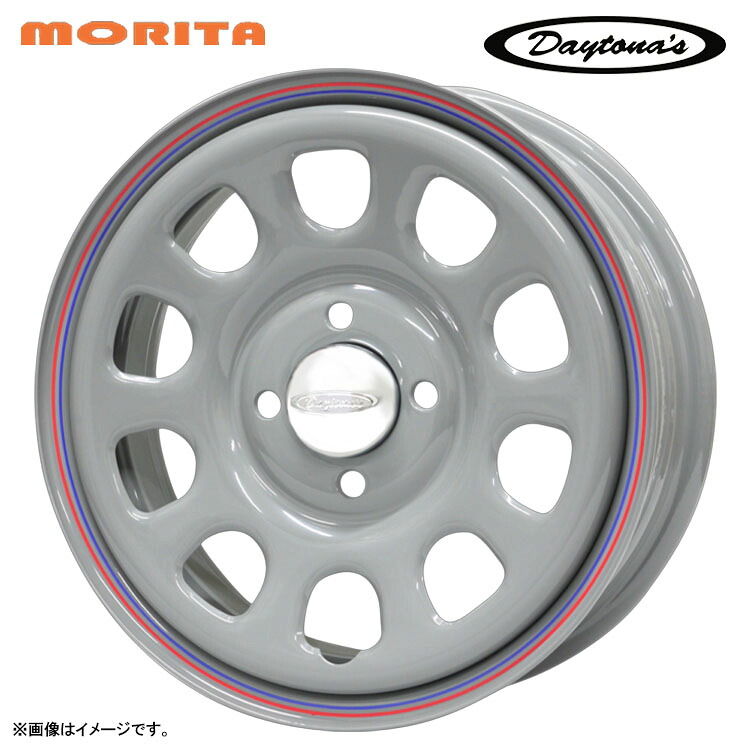 【お買い物マラソン 7/19(日)20:00~】13インチ 4H100 4.5J 4.5J+40 4穴 デイトナズ G2 ホイール (1本/2本/4本) グレー(RED/BLUEライン) MORITA DAYTONA'S G2 送料無料 森田システム|カーパーツ倉庫