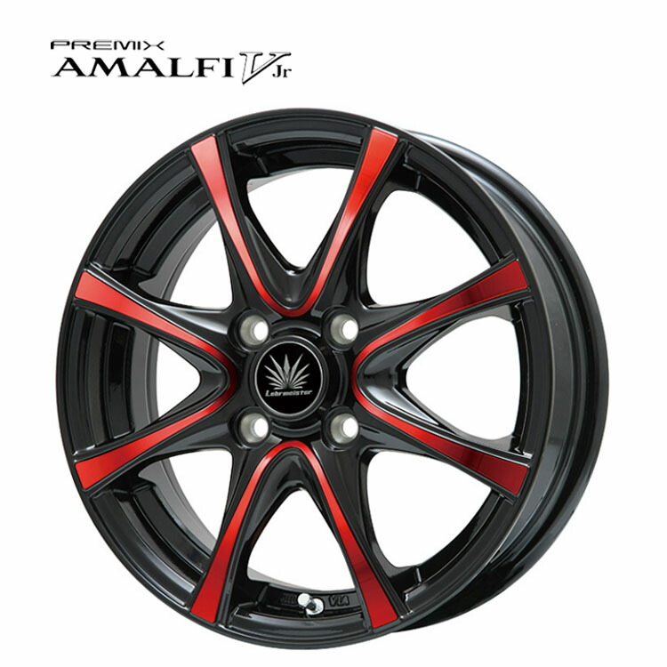 14インチ 4H100 4.5J 4.5J+45 4穴 アマルフィブイジュニア ホイール (1本/2本/4本) ブラックポリッシュ/レッドクリア PREMIX AMALFI V Jr 送料無料 プレミックス