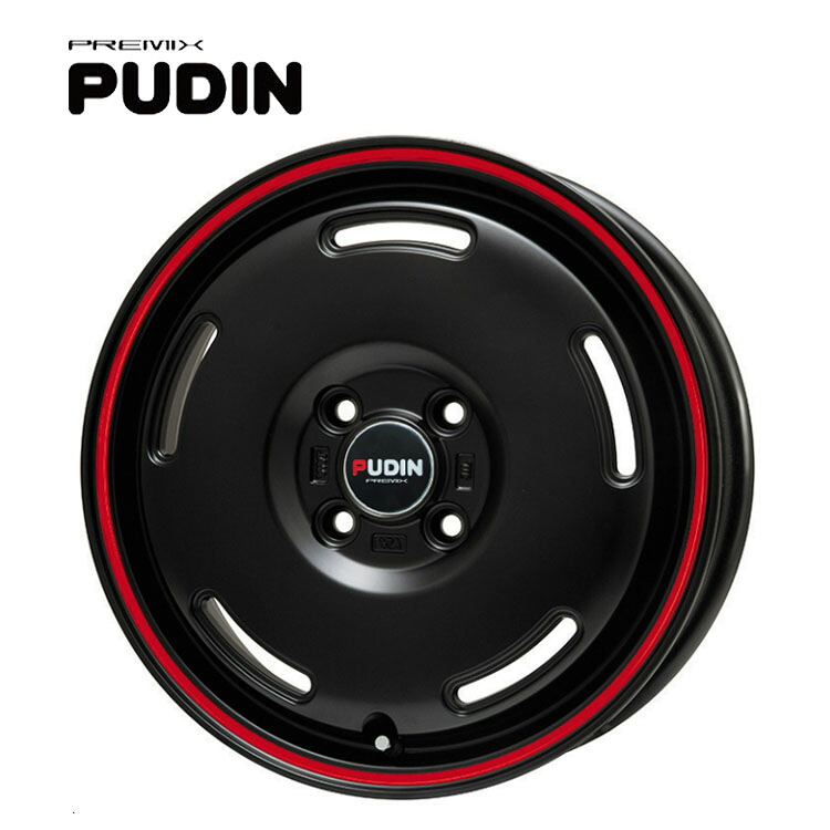 15インチ 4H100 4.5J 4.5J+45 4穴 プディン ホイール (1本/2本/4本) マットブラック/レッドライン PREMIX PUDIN 送料無料 プレミックス
