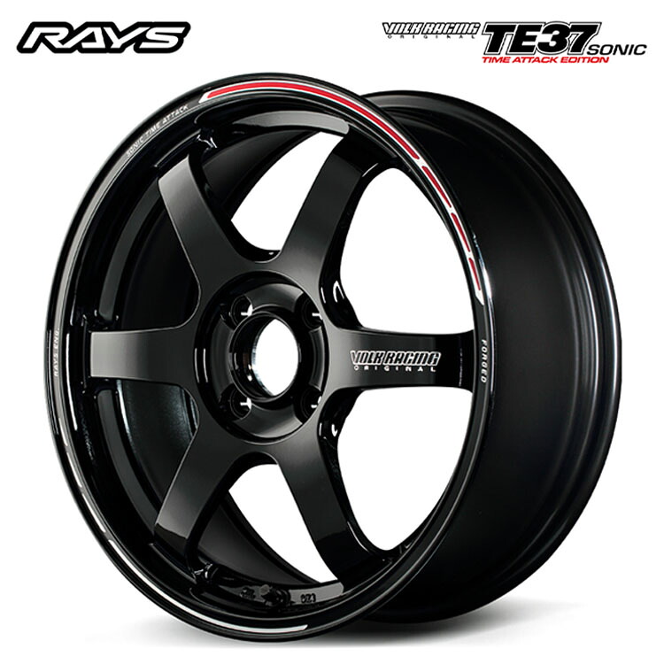 15インチ 4H100 6.5J 6.5J+37 4穴 ボルクレーシング TE37 SONIC TIME ATTACK EDITION ホイール (1本/2本/4本) ブラック/REDOT（KR） RAYS TE37 SONIC TIME ATTACK EDITION 送料無料 レイズ｜カーパーツ倉庫