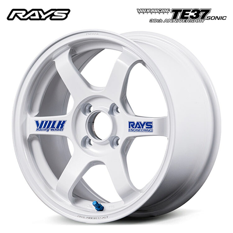 15インチ 4H100 5J 5J+44 4穴 TE37 SONIC 30th ステッカー Ver ホイール (1本/2本/4本) ホワイト RAYS TE37 SONIC 30th STICKER Ver 送料無料 レイズ