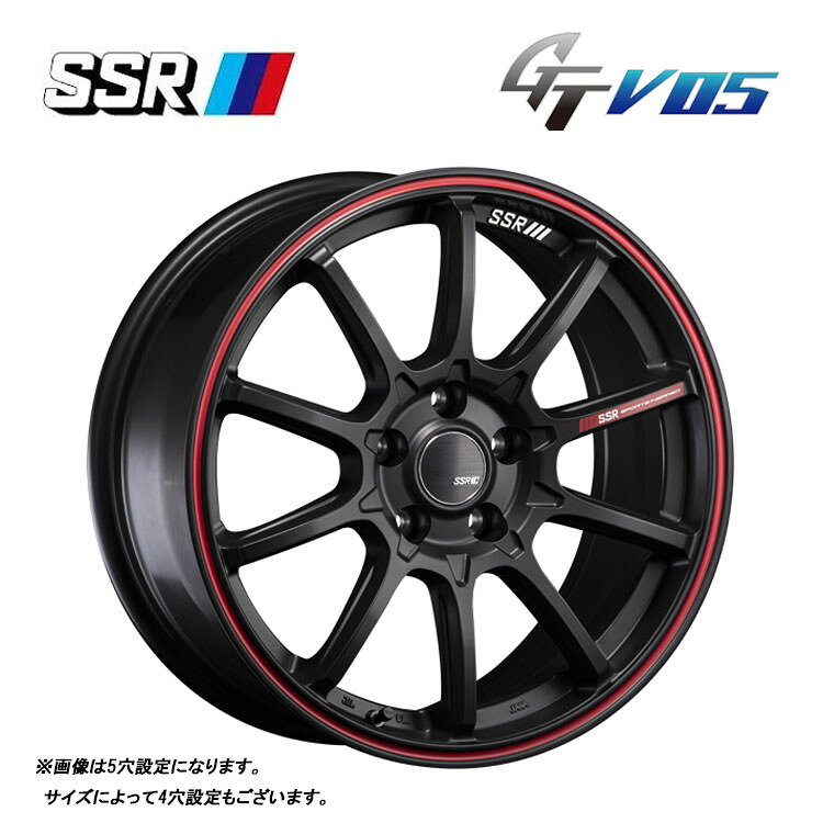 17インチ 5H114.3 7J 7J+42 5穴 GTV 05 ホイール (1本/2本/4本) フラットブラック/レッドライン SSR GTV05 送料無料 SSR